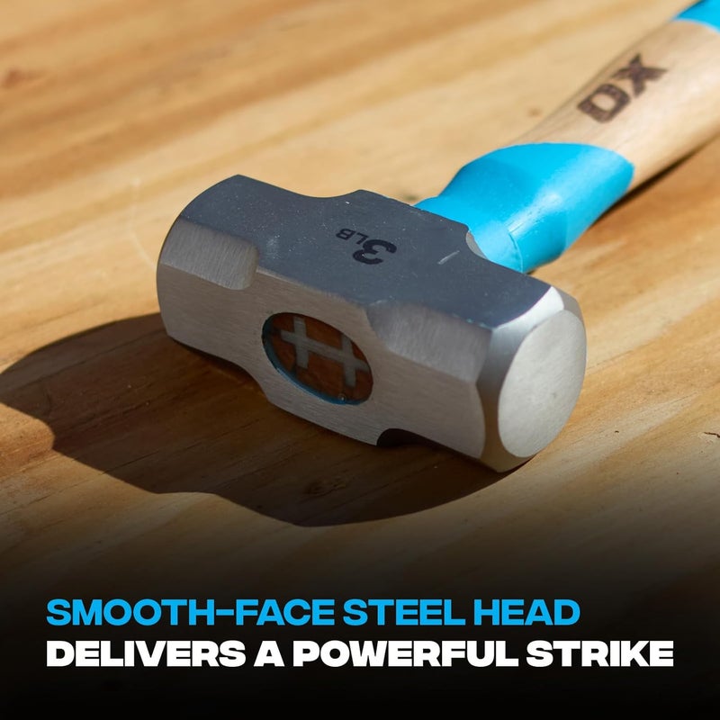 Ox Tools Pro Series 3lb California Framing Hammer, Milled Face Straight Claw Hammer with Forged Steel Head & Genuine American Hickory Handle, Curved Axe Handle & Magnetic Nail Starter -P089403 - Image 3